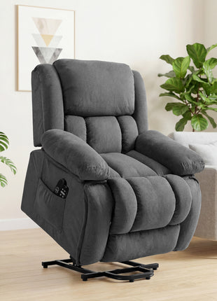 Overstuffed Power Lift Recliner Chair with Vibration Massage and Heat, Side Pockets, Pocket Spring, for Adults, Gray