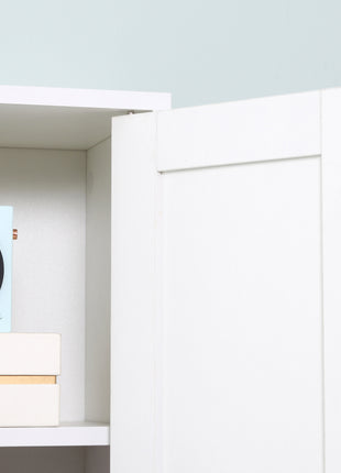 Tall Bathroom Storage Cabinet with Mirror, Wooden Freestanding Tower Cabinet with Adjustable Shelves for Bathroom or Living Room, White
