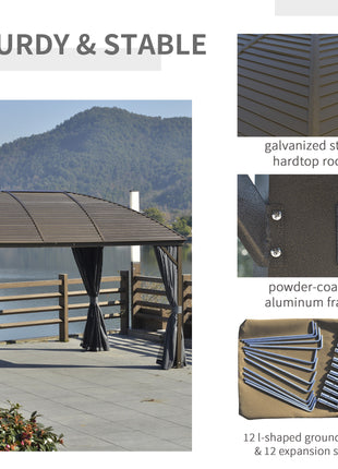 10' x 13' Hardtop Gazebo with Curtains, Netting, Pavilion with Steel Roof Ceiling Hook for Garden Patio, Gray