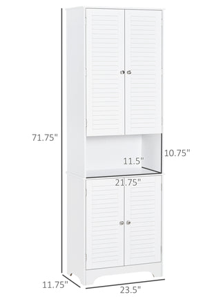 Tall Narrow Bathroom Storage Cabinet with Doors and Shelf Adjustability, Freestanding Linen Cabinet with 2 Cabinets and Countertop, White