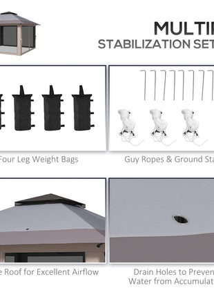 13' x 13' Pop Up Gazebo Instant Canopy Tent Shelter with 2-Tier Roof, Carry Bag, Wight Bags for Outdoor, Garden, Gray