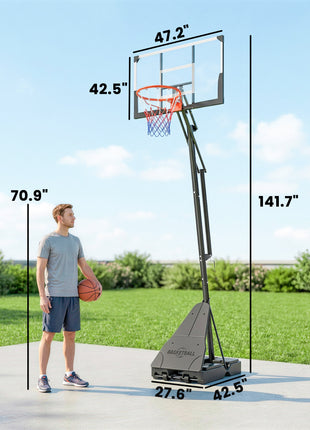 Portable Basketball Hoop Outdoor, 8-10ft Adjustable Basketball Goal, 47 Inch Shatterproof Backboard, Hand-Crank Lift