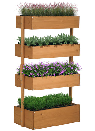Vertical 4 Tier Raised Garden Bed, Wooden Planter Box, Self-Draining with Bed Liner for Indoor Outdoor Flowers, Vegetables and Herbs, Orange