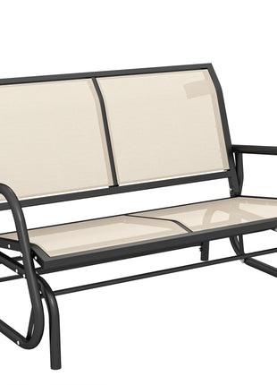 2-Person Outdoor Glider Bench, Patio Double Swing Rocking Chair Loveseat w/Powder Coated Steel Frame for Backyard Garden Porch, Beige