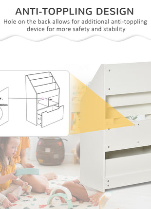 Kids Bookcase Multi-Shelf Book Rack with Mobile Drawer for Books, Toys, White