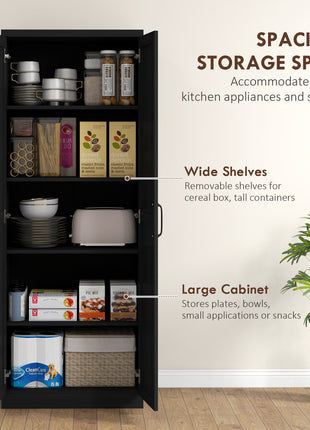 63" 2-Door Kitchen Pantry, Freestanding Cabinet with 2 Adjustable Shelves for Dining Room, Cinnamon Black Wood Grain