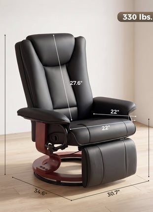 Modern RV Recliner Chair, PU Leather Swivel Recliner Armchair with Footrest for Living Room, Black