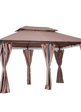  10' x 13' Patio Gazebo, Outdoor Gazebo Canopy Shelter with Curtains, Vented Roof, Steel Frame for Garden, Lawn, Backyard and Deck, Khaki