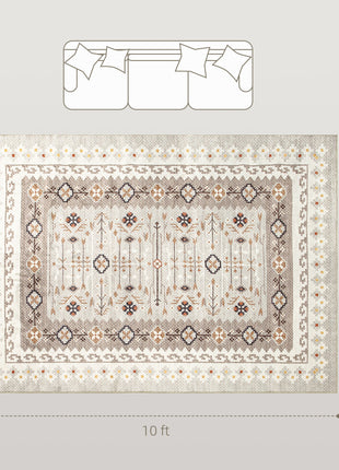 Machine Washable Area Rug 8x10, Non-Slip Boho Flannel Print Floor Carpet for Living Room, Bedroom, Dining Room, Brown