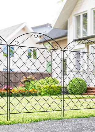 Garden Fence, 4 Pack Steel Fence Panels, 11.5' L x 43" H, Rust-Resistant Decorative Border Flower Edging for Yard, Landscape, Patio, Outdoor Decor, Curved Vines