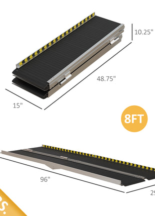 FSA/HSA Eligible Wheelchair Ramp, 8FT Foldable Threshold Ramp, Aluminum Handicap Ramp with Non-Slip Surface, Transition Plates Above and Below for Home, Doorways, Steps, 600lbs Capacity