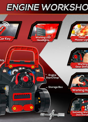 Mechanic Kids Truck Engine Toy Set, Car Service Play Set, Red