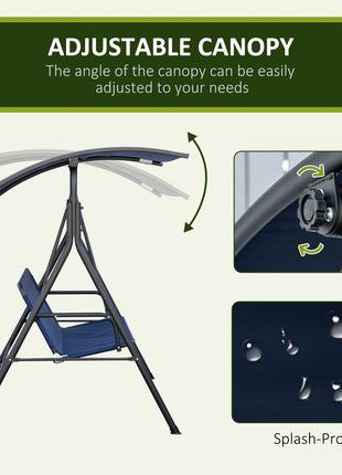 3-Person Porch Swing with Stand, Outdoor Swing for Patio Porch with Adjustable Tilt Canopy and Comfortable Swing Bench-Style Seat, Steel Frame, Dark Blue