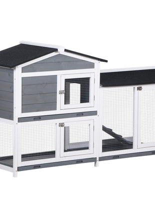 2-tier Indoor Rabbit Enclosure, Wood Hutch Backyard Small Animal House Ramp Outdoor Run Enclosed