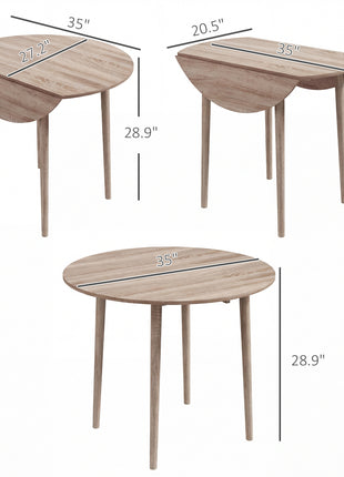 Folding Dining Table, Round Drop Leaf Kitchen Table for Small Spaces with Wood Legs, Oak Color