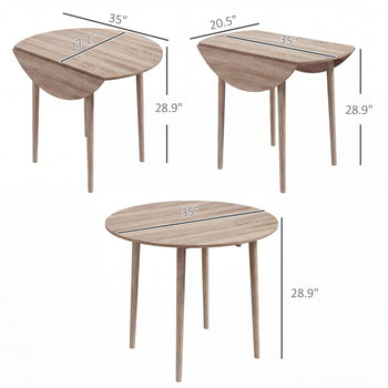 Folding Dining Table, Round Drop Leaf Kitchen Table for Small Spaces with Wood Legs, Oak Color