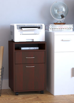 Mobile Storage Cabinet Organizer with Drawer and Cabinet, Printer Stand with Castors, Brown