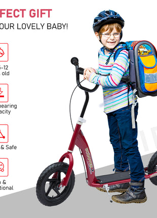 Kick Scooter for Kids 5-12 Years Old with Adjustable Height Handlebar, Non-slip Footplate, Big Wheels, Rear Brake, Red