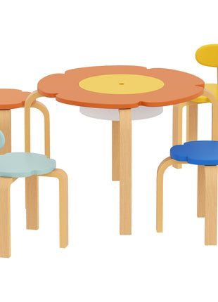 5 Piece Kids Table and Chairs Set, Toddler Table and Chair Set with Built-in Storage, for Nursery, Living Room, Playroom