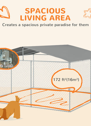 Dog Kennel Outdoor Dog Run w/ Canopy, 13' x 13' x 7.5'