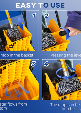 2 x 6.9 Gallon Mop Water Bucket Wringer Cart with Easy to Use Side Press Wringer, Smooth Wheels, Mop-Handle Holder