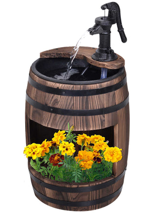 23" H Outdoor Water Fountain Wood and Plastic Rustic Apple Barrel Pump Garden Decor for Outside Backyard