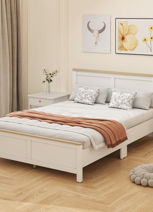 Full Bed Frame with Headboard, Modern Platform Bed Frame with Wooden Slats, No Box Spring Needed, Easy Assembly, White