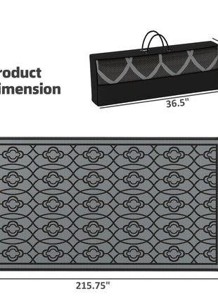 Reversible Outdoor Rug, Waterproof Plastic Straw with Carry Bag, 9' x 18', Black & Gray Lantern