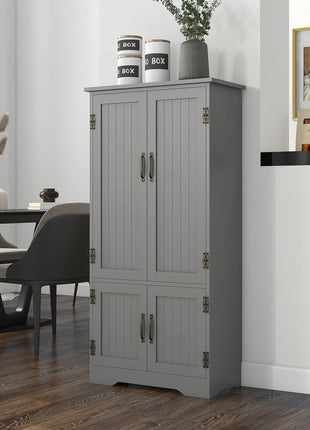 Accent Floor Storage Cabinet Kitchen Pantry with Adjustable Shelves and 2 Lower Doors, Gray