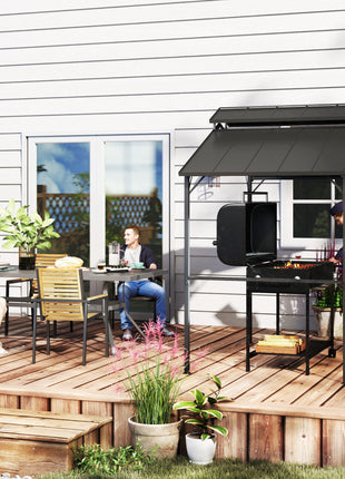 8 x 5ft Hardtop Grill Gazebo with Double Metal Roof, 2 Side Shelves and 10 Hooks for Patio Backyard Lawn Deck