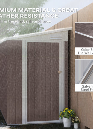 4' x 7.7' Lean to Garden Storage Shed, Outdoor Metal Tool House with Lockable Door Vents for Backyard Patio Lawn