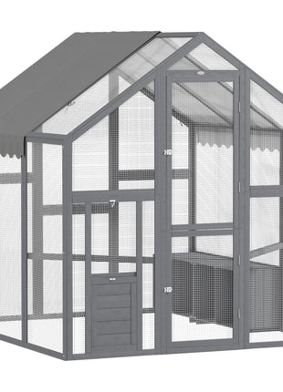 Large Wooden Chicken Run with Waterproof & Anti-UV Cover, for 6-8 Chickens, for Backyard, Farm, 5.5' x 6' x 6'