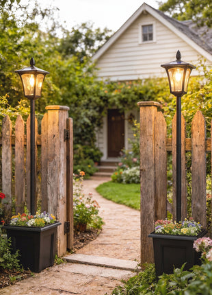 63" Solar Lamp Post Lights 2 Pack, Waterproof LED Solar Light Posts with Planter, Black