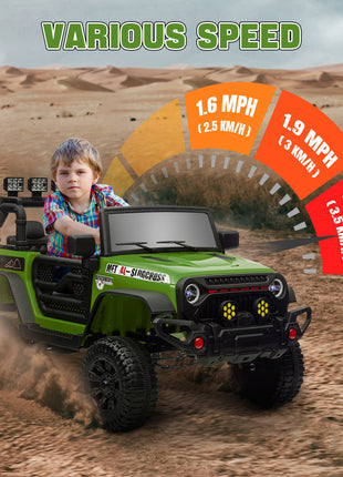 12V Battery Powered Ride on Car, Ride on Truck w/ Remote, 4 Suspension Wheels, Music Horn Lights, Green