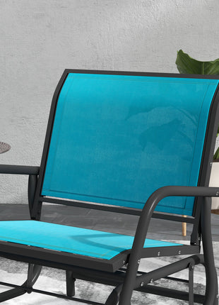 2 Pieces Outdoor Glider Chair, Steel Swing Chai with Curved Armrests for Porch, Garden, Poolside, Balcony, Blue