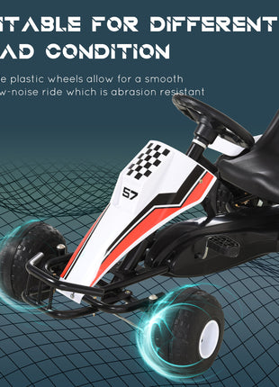 Pedal Go Kart Children Ride on Car Racing Style with Adjustable Seat, Plastic Wheels, Handbrake and Shift Lever, White