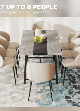 Industrial Kitchen Table for 8 People, 70.9" Long Dining Table with Large Tabletop and Steel Legs for Dining Room, Gray