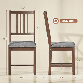 Set of 2 Dining Chairs, Upholstered Slat Back Dining Room Chairs with Rubberwood Legs and Padded Seat, Walnut