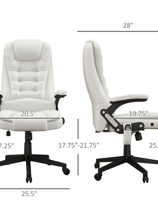 Massage Office Chair, Heated Reclining Computer Chair with 6 Vibration Points, Armrest and Remote, White