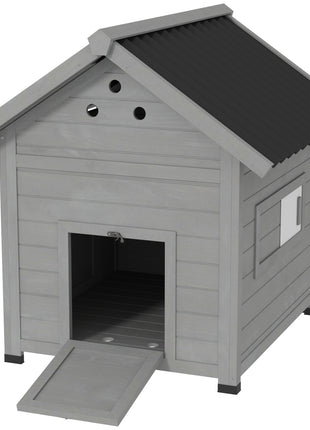 Duck Coop, Wooden Duck House with Openable Roof & Double Doors, Light Gray