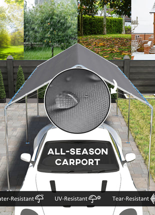 9.6' x 19.5' Carport Heavy Duty Galvanized Car Canopy w/ Included Anchor Kit, 3 Reinforced Steel Cables, Gray