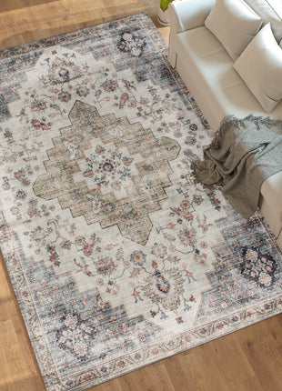 8x10 Area Rug, Vintage Machine Washable Rug, Non-Slip Carpet for Living Room, Bedroom, Dining Room, Brown and Green