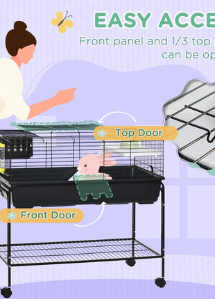 Two-Story Small Animal Cage Removable from Stand, Guinea Pig Cage with Shelf & Wheels, Pet Habitat for Hedgehog, Chinchilla, Ferret, 39" x 20.5" x 36.5", Black