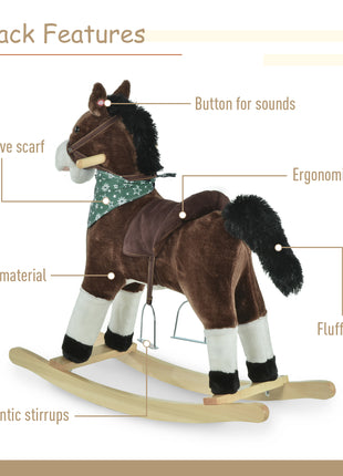Kids Plush Ride-On Rocking Horse Toy Cowboy Rocker with Fun Realistic Sounds for Child 3-6 Years Old, Brown