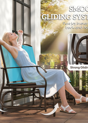 2 Seater Glider for Outside Outdoor Glider Seat with Breathable Mesh Fabric Armrests for Backyard Garden Porch Blue