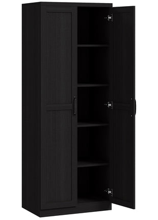 63" 2-Door Kitchen Pantry, Freestanding Cabinet with 2 Adjustable Shelves for Dining Room, Cinnamon Black Wood Grain