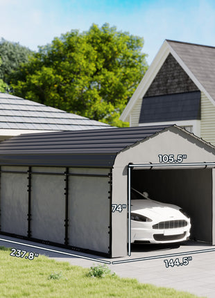 12' x 20' Metal Carport, Heavy Duty Garage Car Canopy with Galvanized Metal Roof and Removable Sidewalls, Dark Gray
