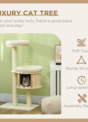 Cat Tree, 3 Level Cat Tower with Scratching Posts, Bed, Condo, Badminton Toys, for Multiple Kittens