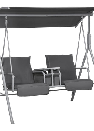 2-Seater Outdoor Porch Swing with Canopy and Table, Patio Swing Chair for Garden, Poolside, Backyard, Gray