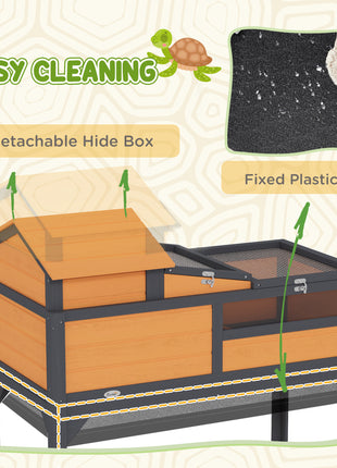 Tortoise Enclosure Tortoise House w/ Adjustable Lamp Holder, Storage Shelf, Removable Main House, Openable Lid, Yellow
